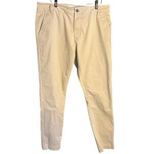 Tailor Vintage Slim Light Khaki Straight Leg Flat Front Casual Pants Size 34x32